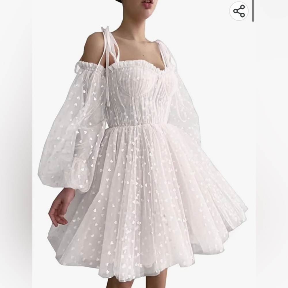 Glittery Tulle Homecoming Dress with dropped Sleeves Sweetheart A Line Gown